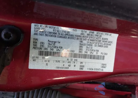 2014 Ford Focus Se z USA, uszkodzony, nr VIN 1FADP3F27EL430045